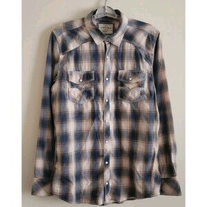 BKE Vintage 1967 Shirt Mens Large Pearl Snaps Long Sleeve Plaid Western A500